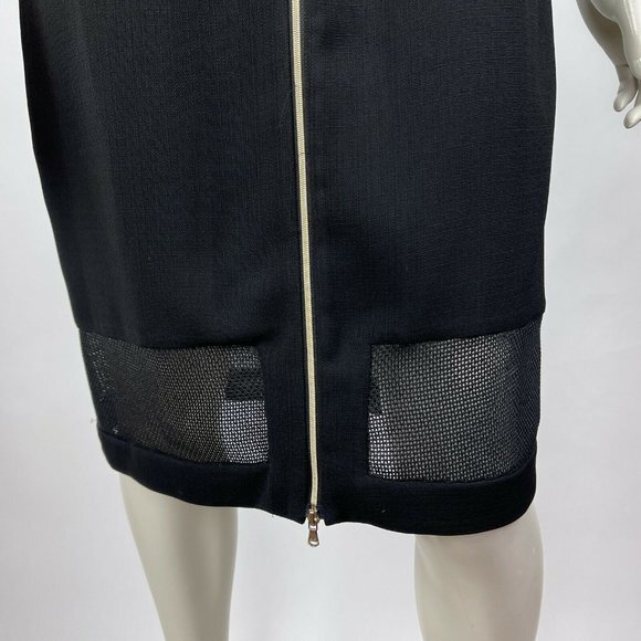 L'Agence Mesh Cutout Zip-Front Dress Cap Sleeve Crew Neck Midi Black Women 8 - Picture 7 of 16